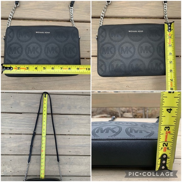 Michael Kors Jet Set East West Black Monogram Crossbody Bag Purse - Picture 16 of 16